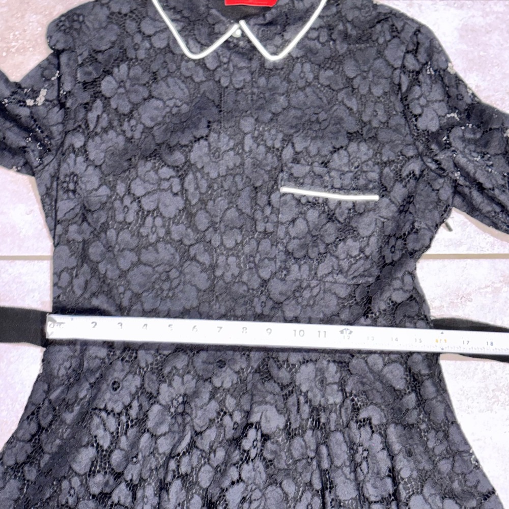 CH Carolina Herrera Floral Lace Peter Pan Collar Dress Women 10 Black Luxury - Picture 15 of 16